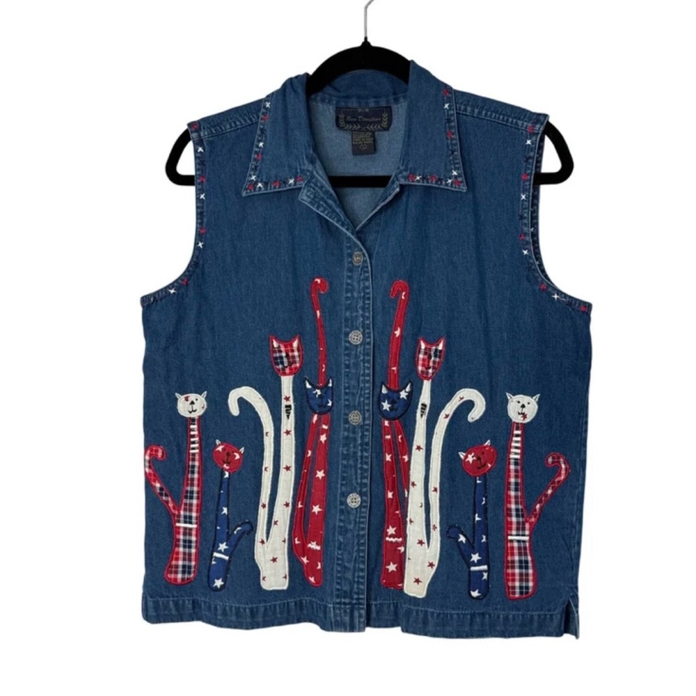 New Directions Blue Cat Pattern Vest size L
